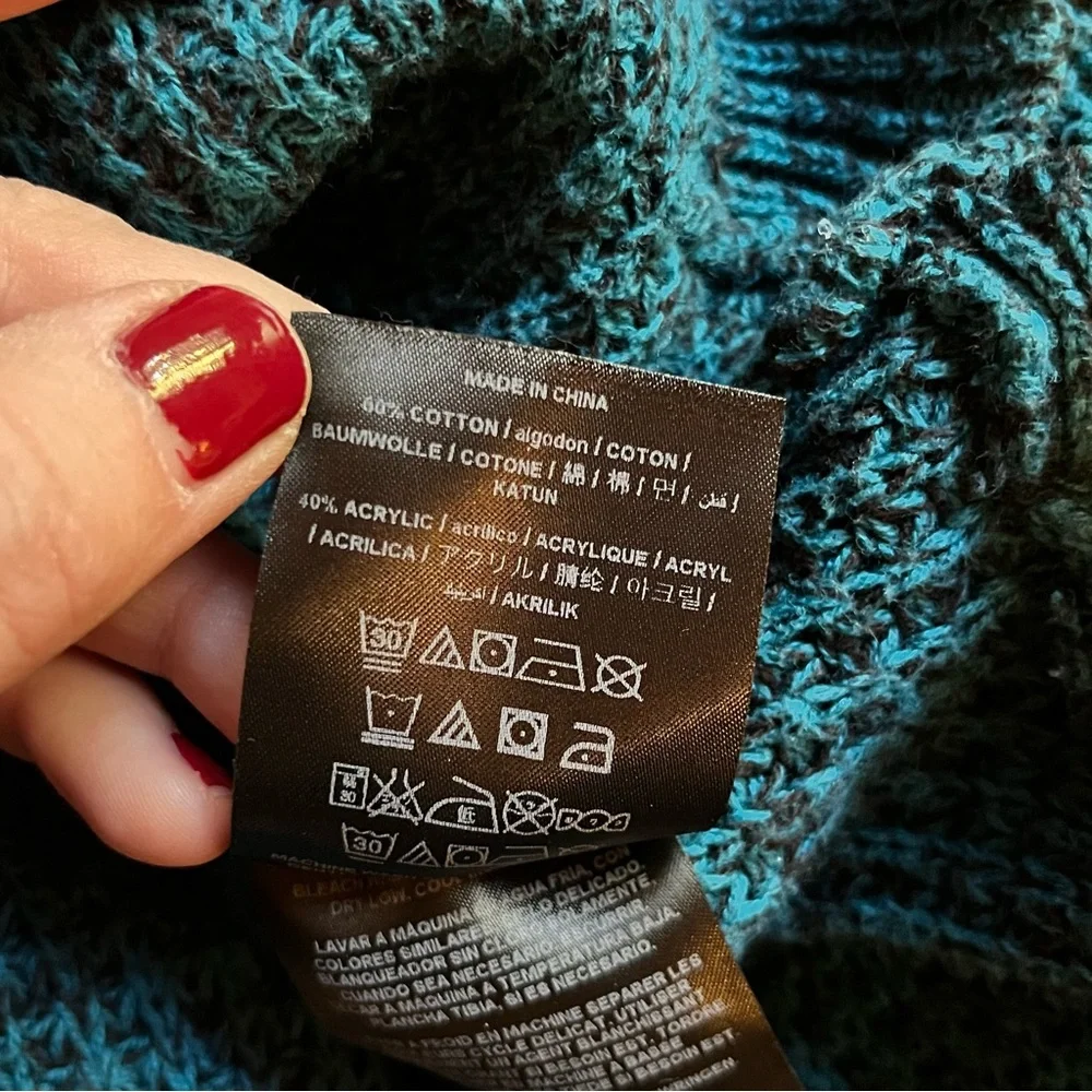 Guess Women's Teal Half Zip V-Neck Open Knit Long Sleeve Pullover Sweater Size S - Picture 6 of 6